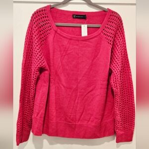 NY&CO Hot Pink Sweater, Open Knit Sleeves, Medium NWT